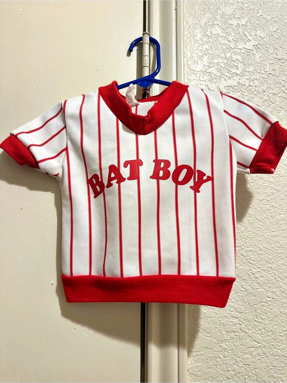 1970s Vintage Bat Boy 12M Striped Matching Set in White & Red